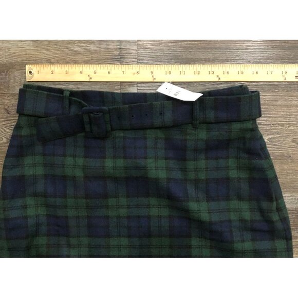 Loft Green Blue Plaid Belted Skirt Size 8 New with Tags - Picture 4 of 5